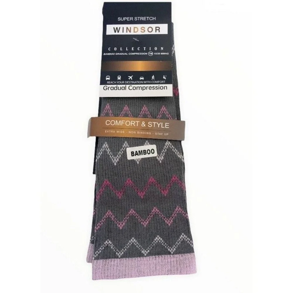Windsor Gradual Compression Ladies Socks L 10-13 Castle Rock Gray 15/20 MMHG 20